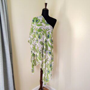 White & Green Leaf Design Sheer Chiffon CALVIN KLEIN Lightweight Scarf Shawl